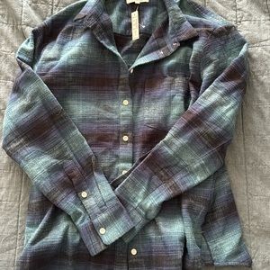NWT womens M Madewell bottom up flannel shirt blue navy plaid